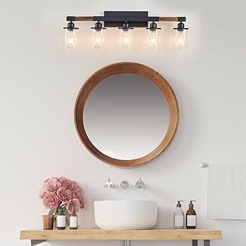 小物 blanc.. BO0021 TAN Farmhouse Vanity Light for Bathroom, 5-Light White Wood